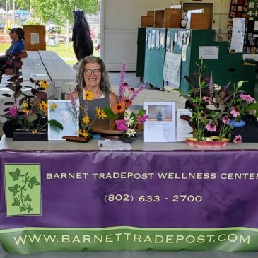 Lj Stewart demonstrating Ikebana at Caledonia County Fair